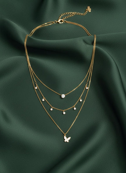 Fancy Gold Plated Three Layered Necklace