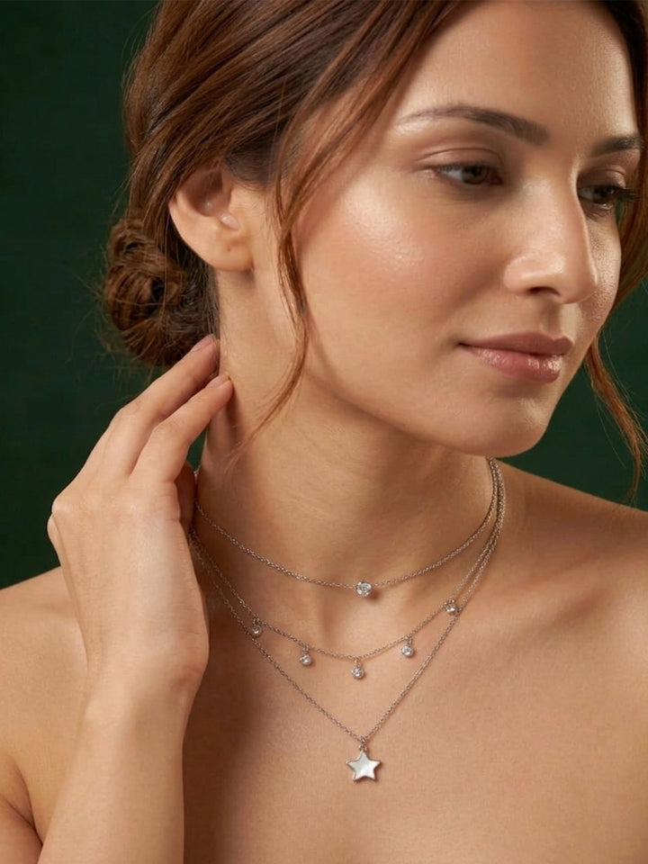 Fancy Gold Plated Three Layered Necklace
