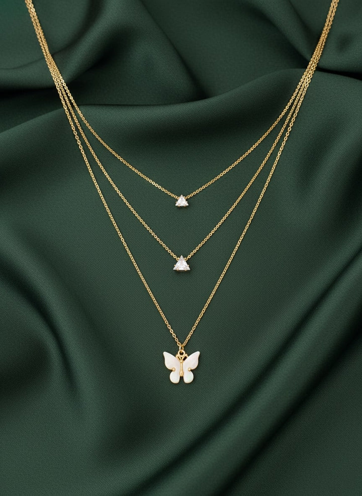 Beautiful Butterfly Pendant With Layered Chain Necklace