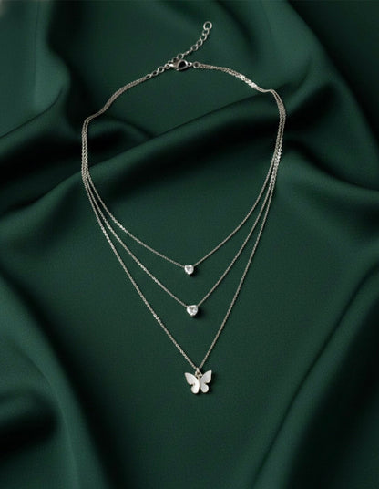 Trendy Silver Plated Three Layered Necklace