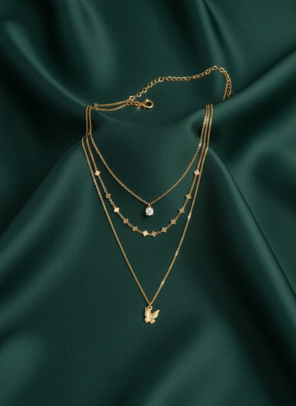 Unique Gold Plated Three Layered Necklace