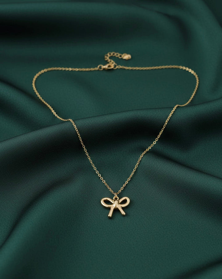 Gold Plated Chain With Stylish Bow Pendent