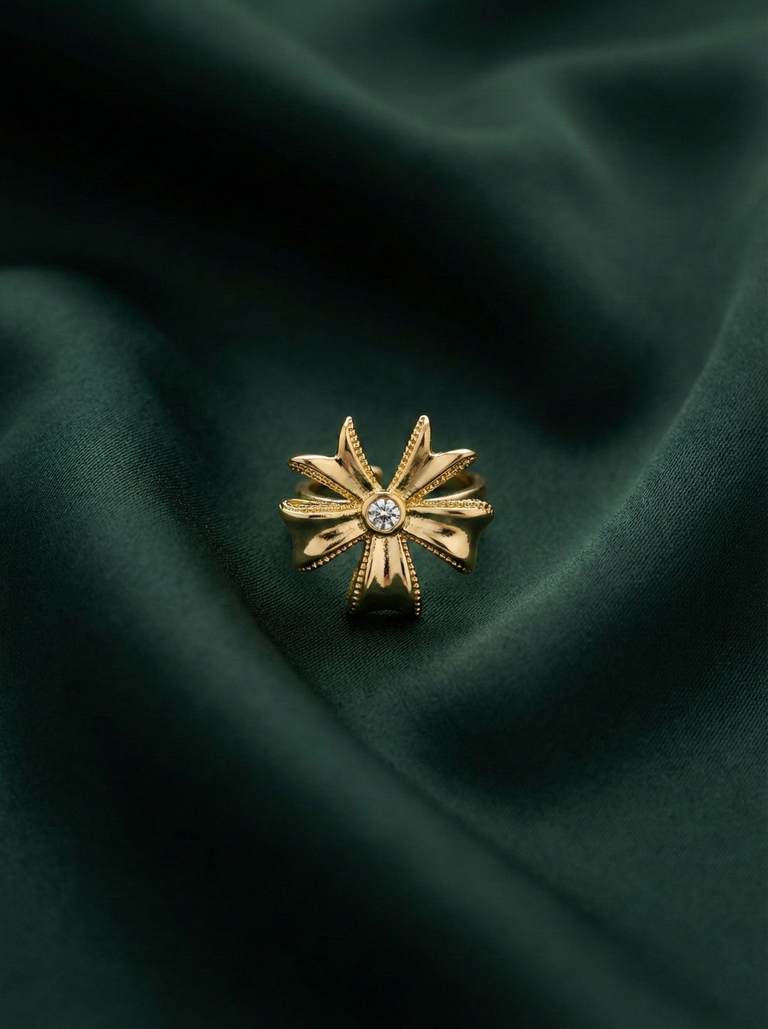 Fancy Beaded Bow Design Finger Adjustable Ring