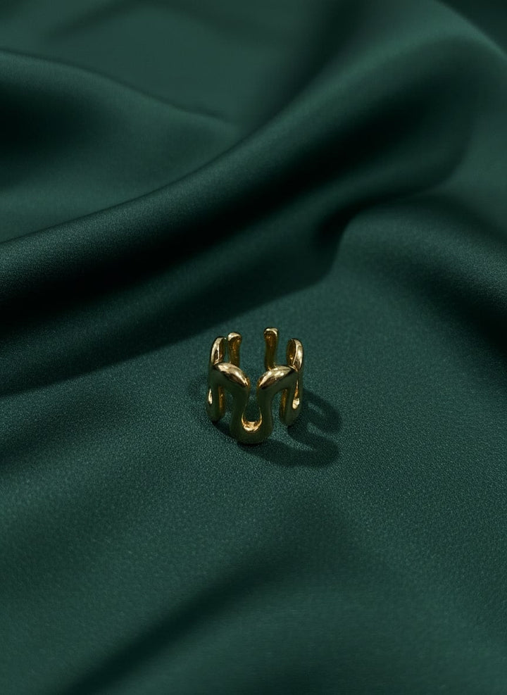 Wave-Textured Tarnish-Free Adjustable Ring