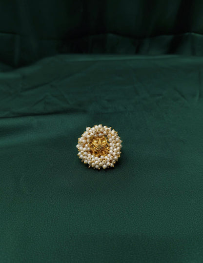 Fancy Golden Ring With Beaded Flower