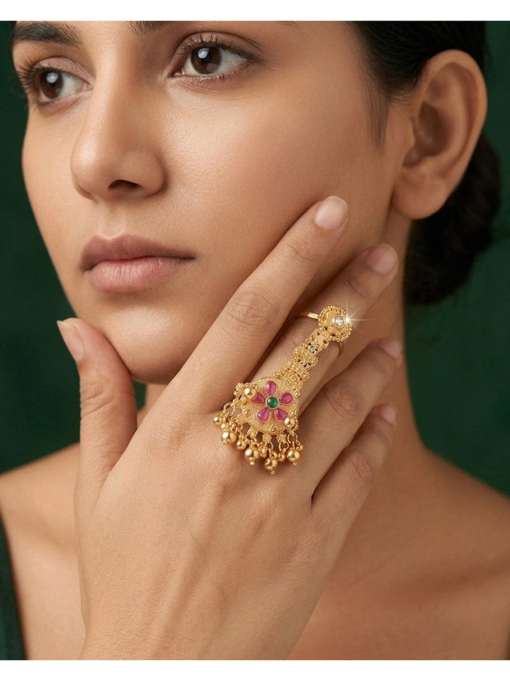 Women Gold-Plated Stone Studded Traditional Statement Ring