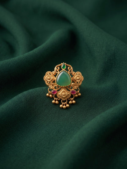 Women Gold-Plated Kundan Traditional Statement Ring