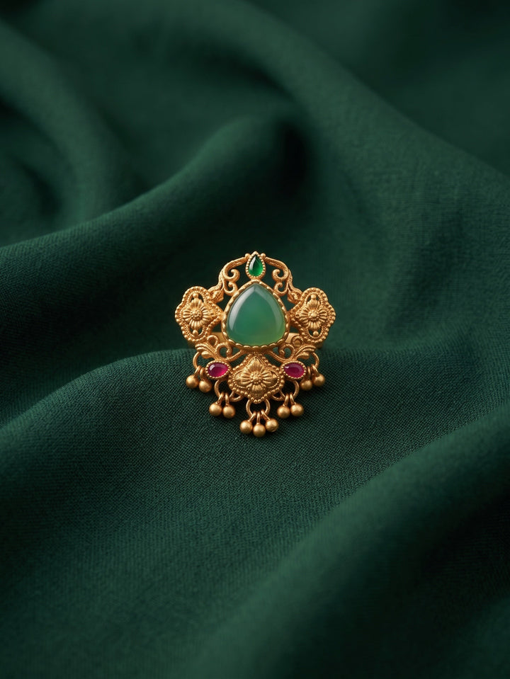Women Gold-Plated Kundan Traditional Statement Ring