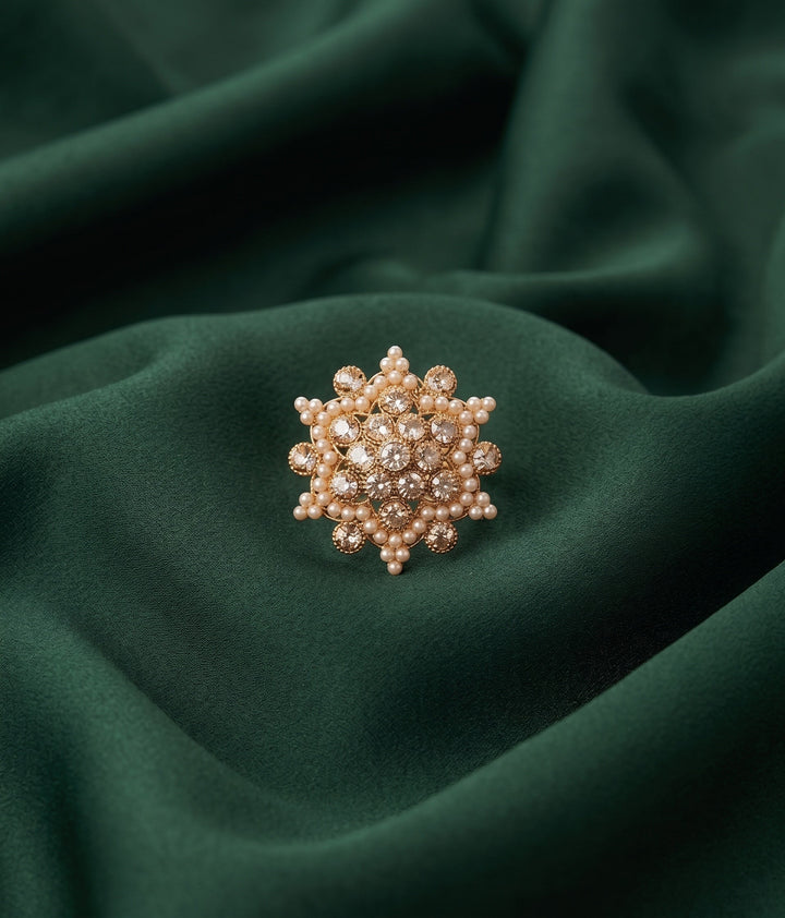 Gold Plated Fancy Diamond &amp; Beaded Ring