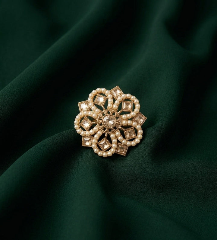 Gold Plated Fancy Diamond &amp; Beaded Ring