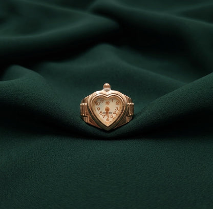 Gold Plated Heart Shaped Watch Ring For Women