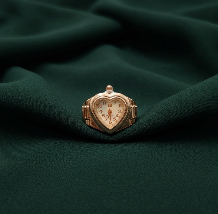Gold Plated Heart Shaped Watch Ring For Women