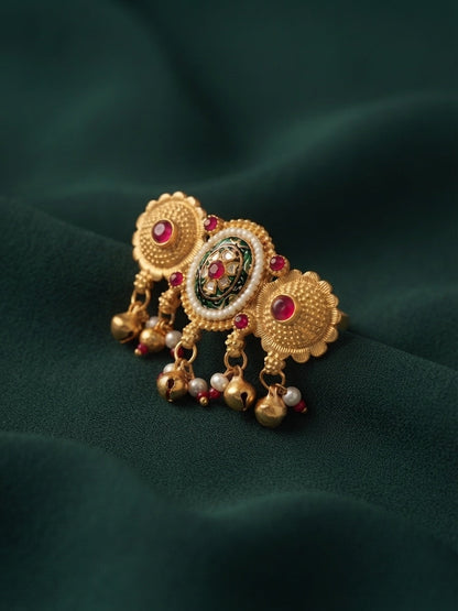 Women Gold-Plated Stone Studded Traditional Statement Ring