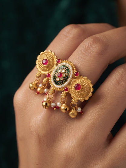 Women Gold-Plated Stone Studded Traditional Statement Ring