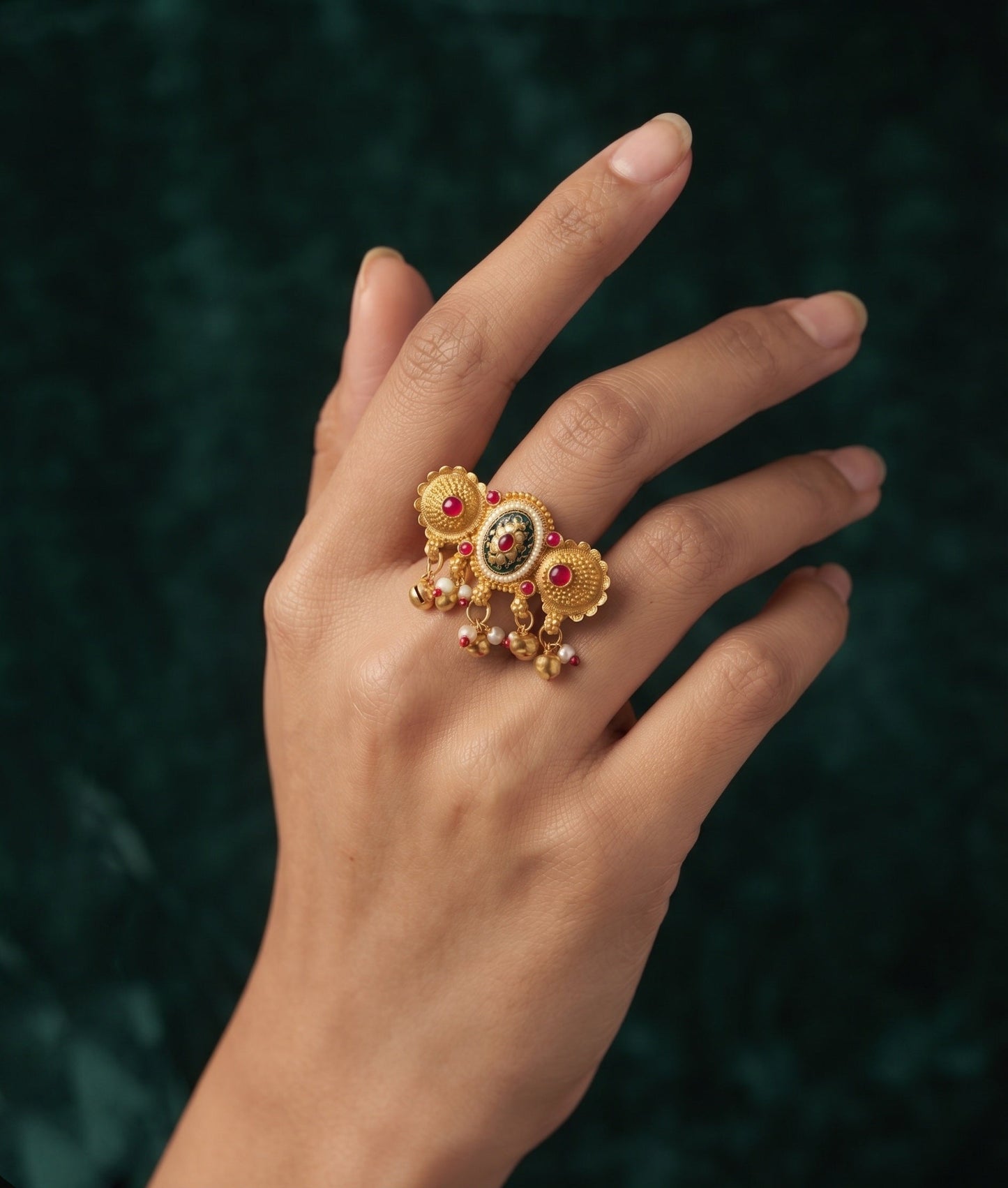 Women Gold-Plated Stone Studded Traditional Statement Ring