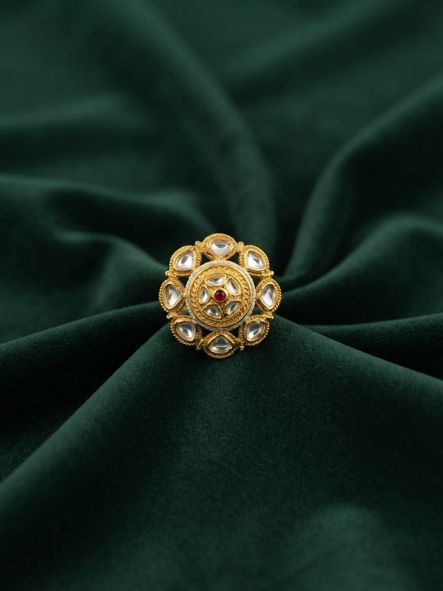 Women Gold-Plated Kundan Traditional Statement Ring