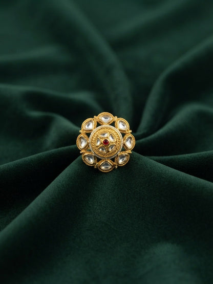 Women Gold-Plated Kundan Traditional Statement Ring