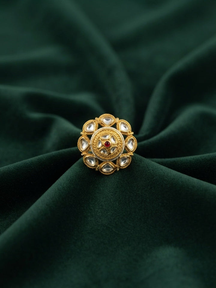 Women Gold-Plated Kundan Traditional Statement Ring