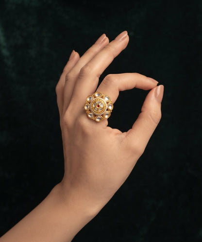 Women Gold-Plated Kundan Traditional Statement Ring