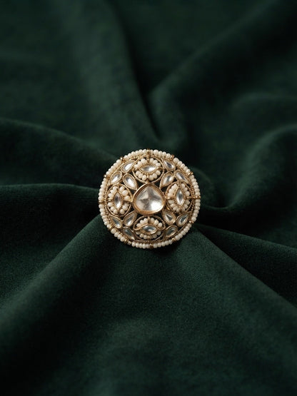 Women Gold-Plated Kundan Traditional Statement Ring