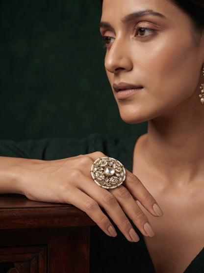 Women Gold-Plated Kundan Traditional Statement Ring