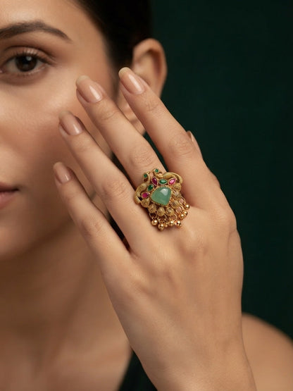 Gold-Plated Kundan Traditional Statement Ring