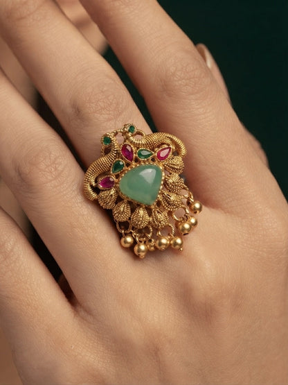 Gold-Plated Kundan Traditional Statement Ring