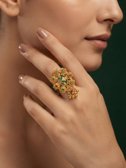 Gold-Plated Stone Studded Traditional Statement Ring