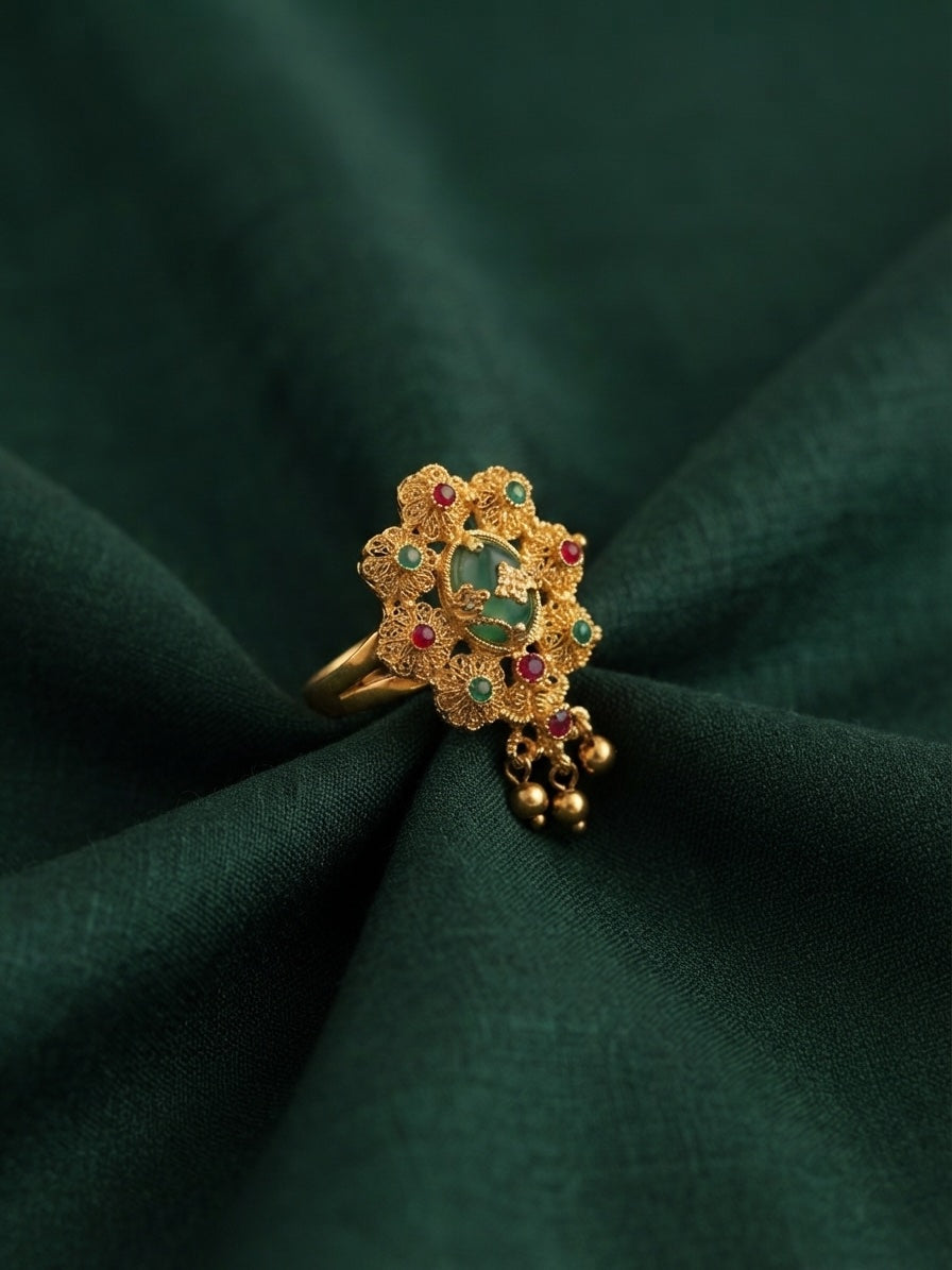 Gold-Plated Stone Studded Traditional Statement Ring