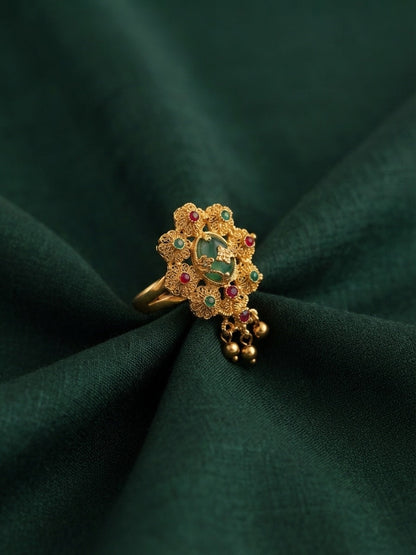 Gold-Plated Stone Studded Traditional Statement Ring