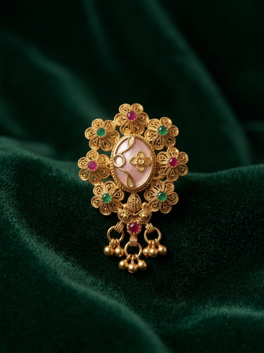 Gold-Plated Stone Studded Traditional Statement Ring