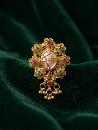 Gold-Plated Stone Studded Traditional Statement Ring