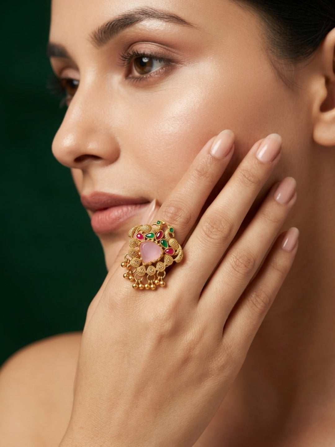Gold-Plated Stone Studded Traditional Statement Ring