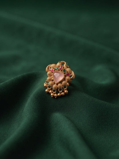 Gold-Plated Stone Studded Traditional Statement Ring