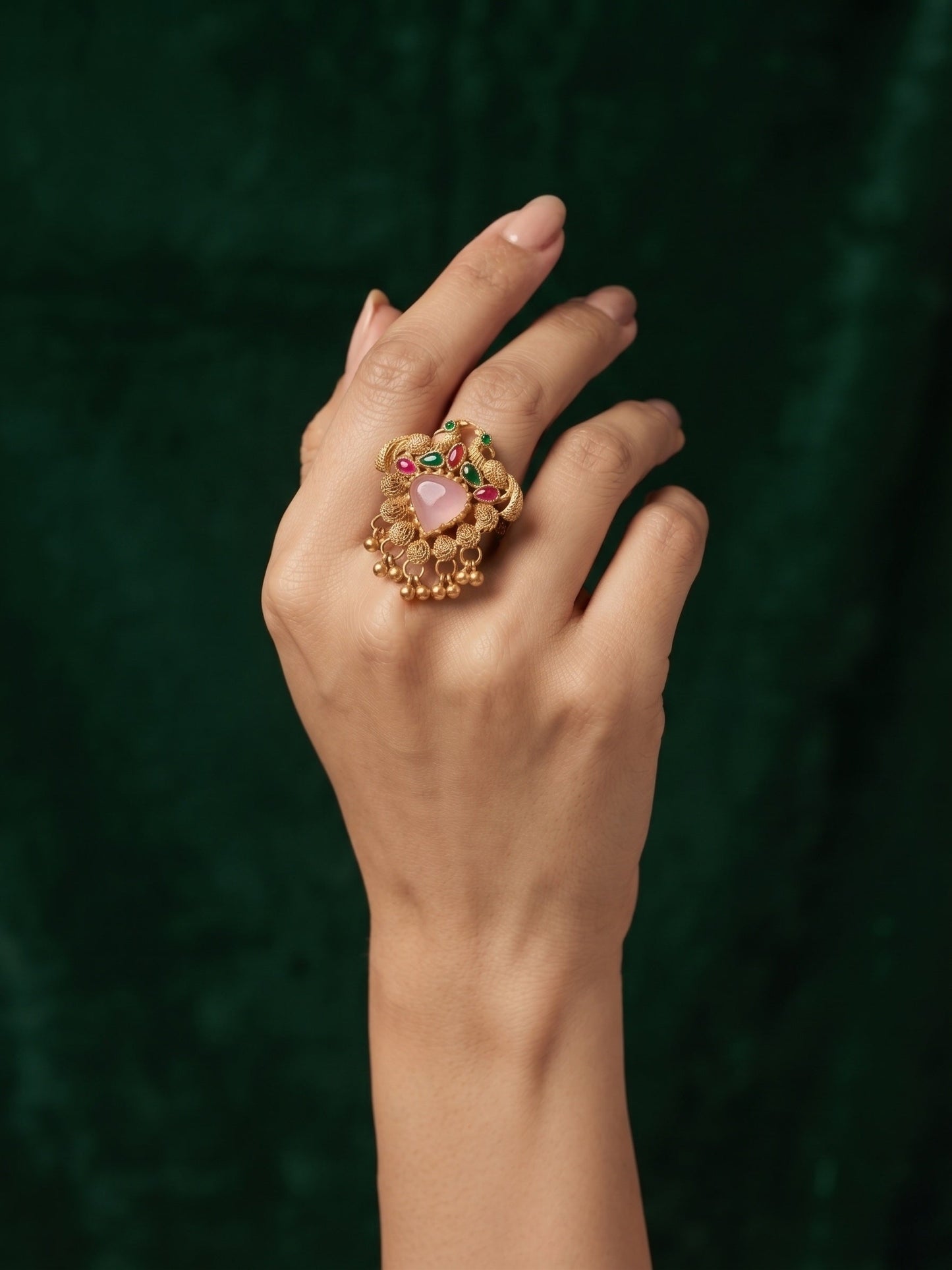 Gold-Plated Stone Studded Traditional Statement Ring