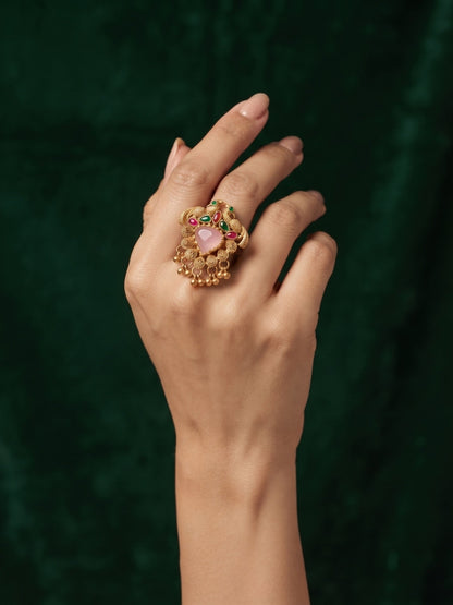 Gold-Plated Stone Studded Traditional Statement Ring