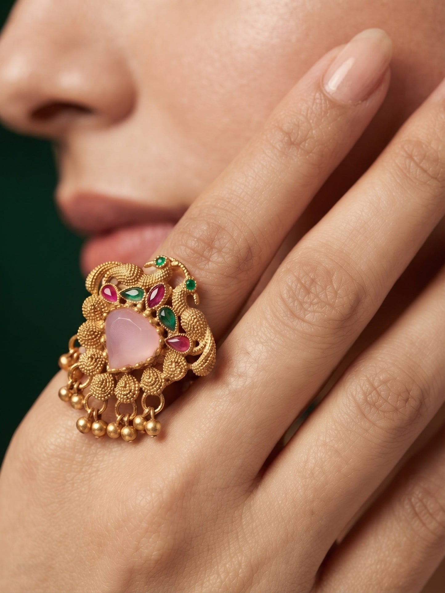 Gold-Plated Stone Studded Traditional Statement Ring
