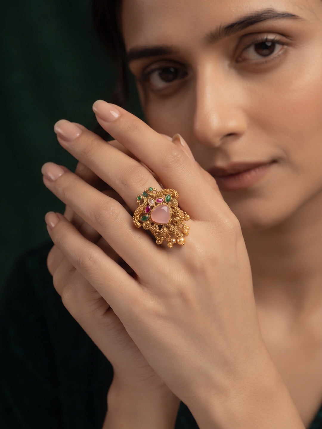 Gold-Plated Kundan Traditional Statement Ring