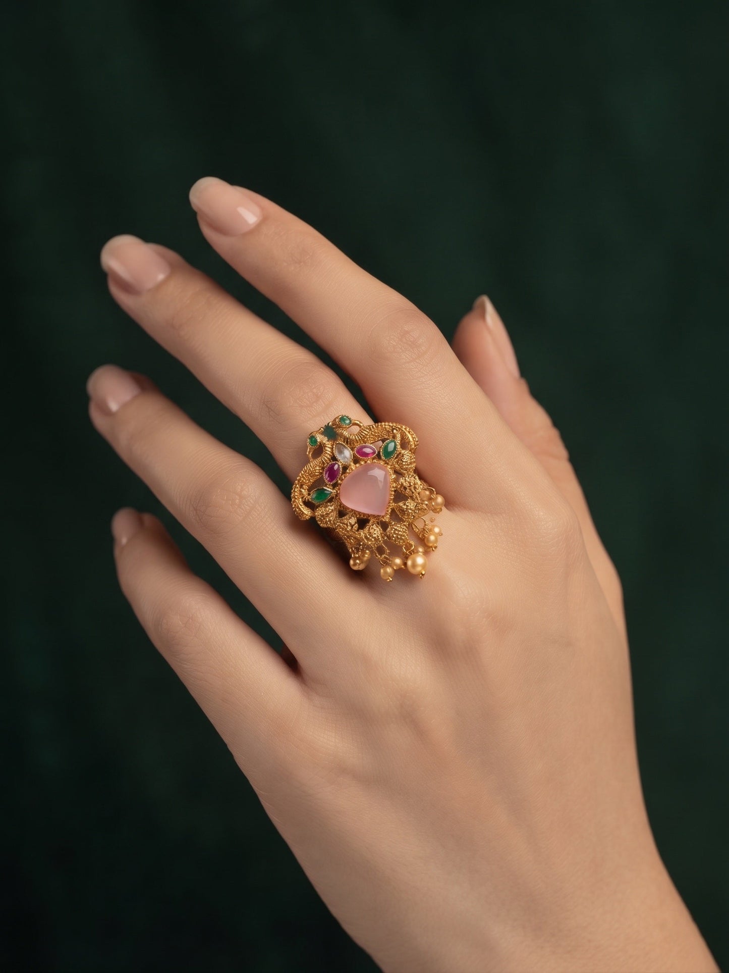 Gold-Plated Kundan Traditional Statement Ring