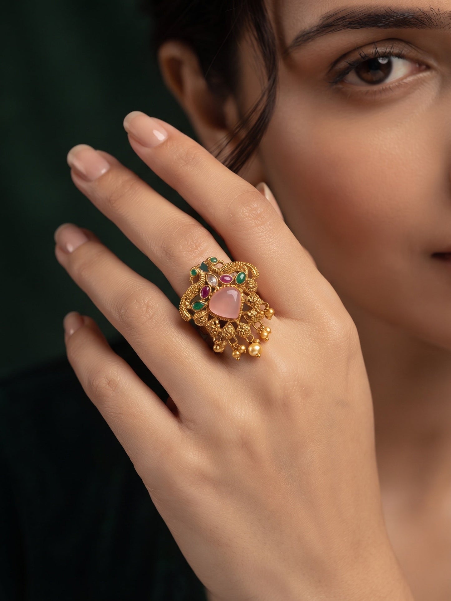 Gold-Plated Kundan Traditional Statement Ring