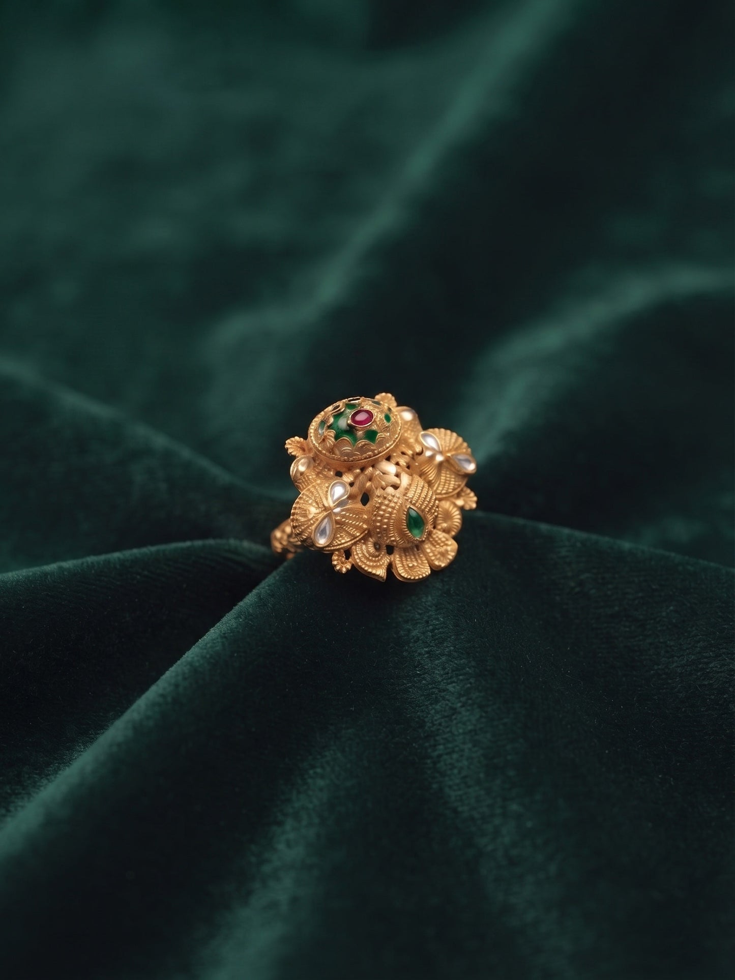 Gold-Plated Stone Studded Traditional Statement Ring