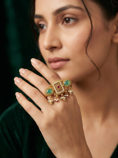 Gold-Plated Kundan Traditional Statement Ring