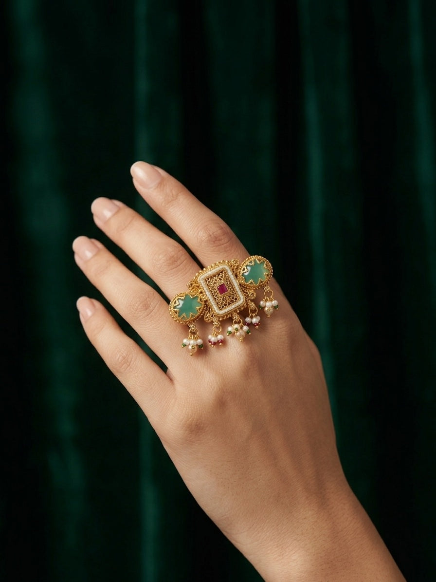 Gold-Plated Kundan Traditional Statement Ring