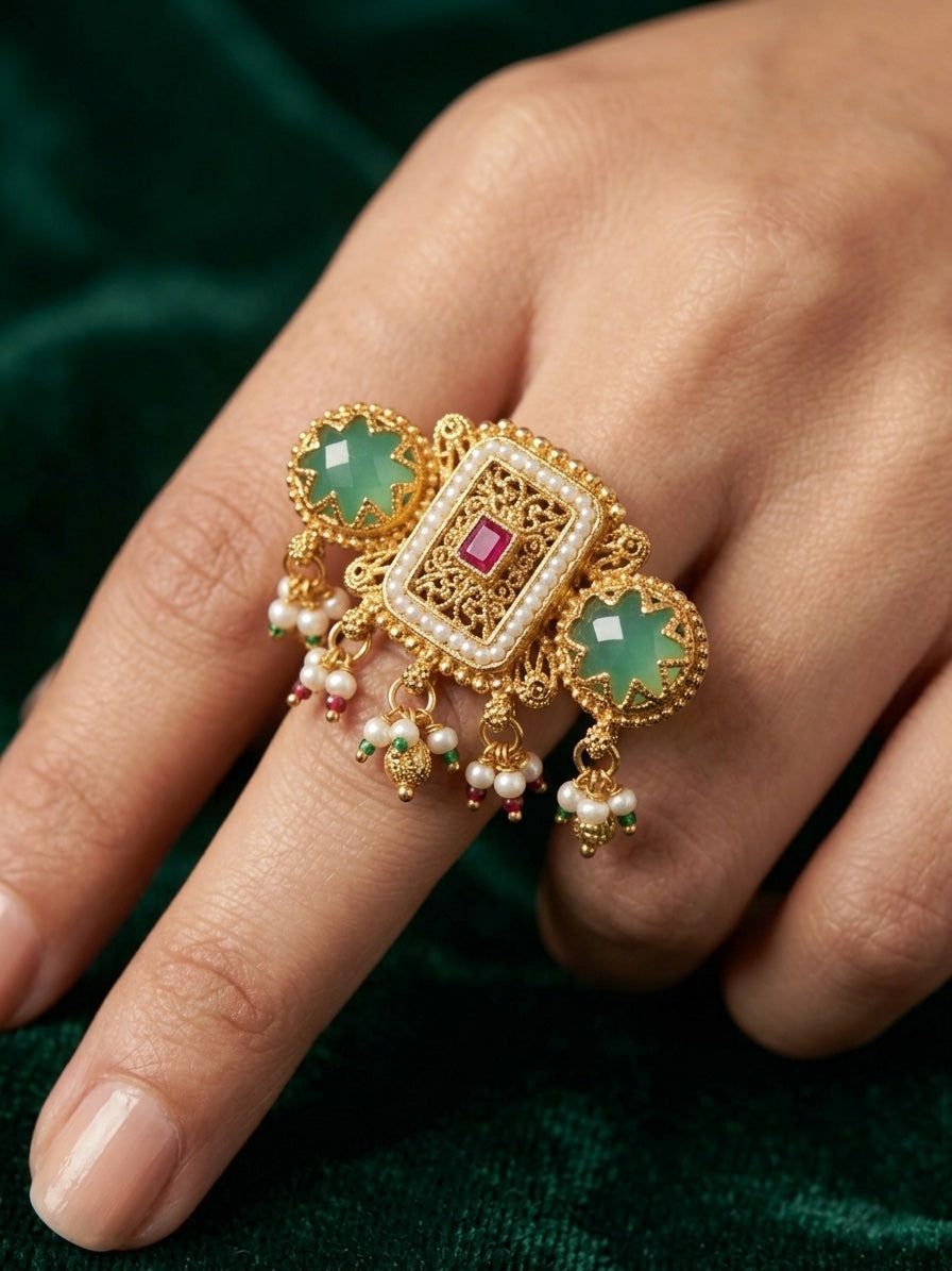 Gold-Plated Kundan Traditional Statement Ring