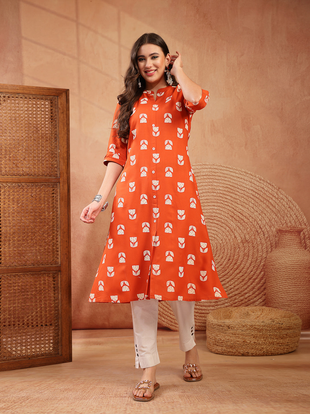 Floral Printed Rayon A-Line Kurta