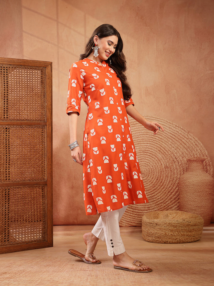 Floral Printed Rayon A-Line Kurta