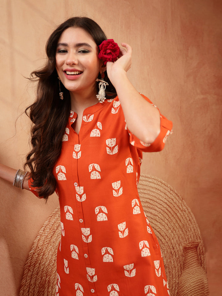 Floral Printed Rayon A-Line Kurta