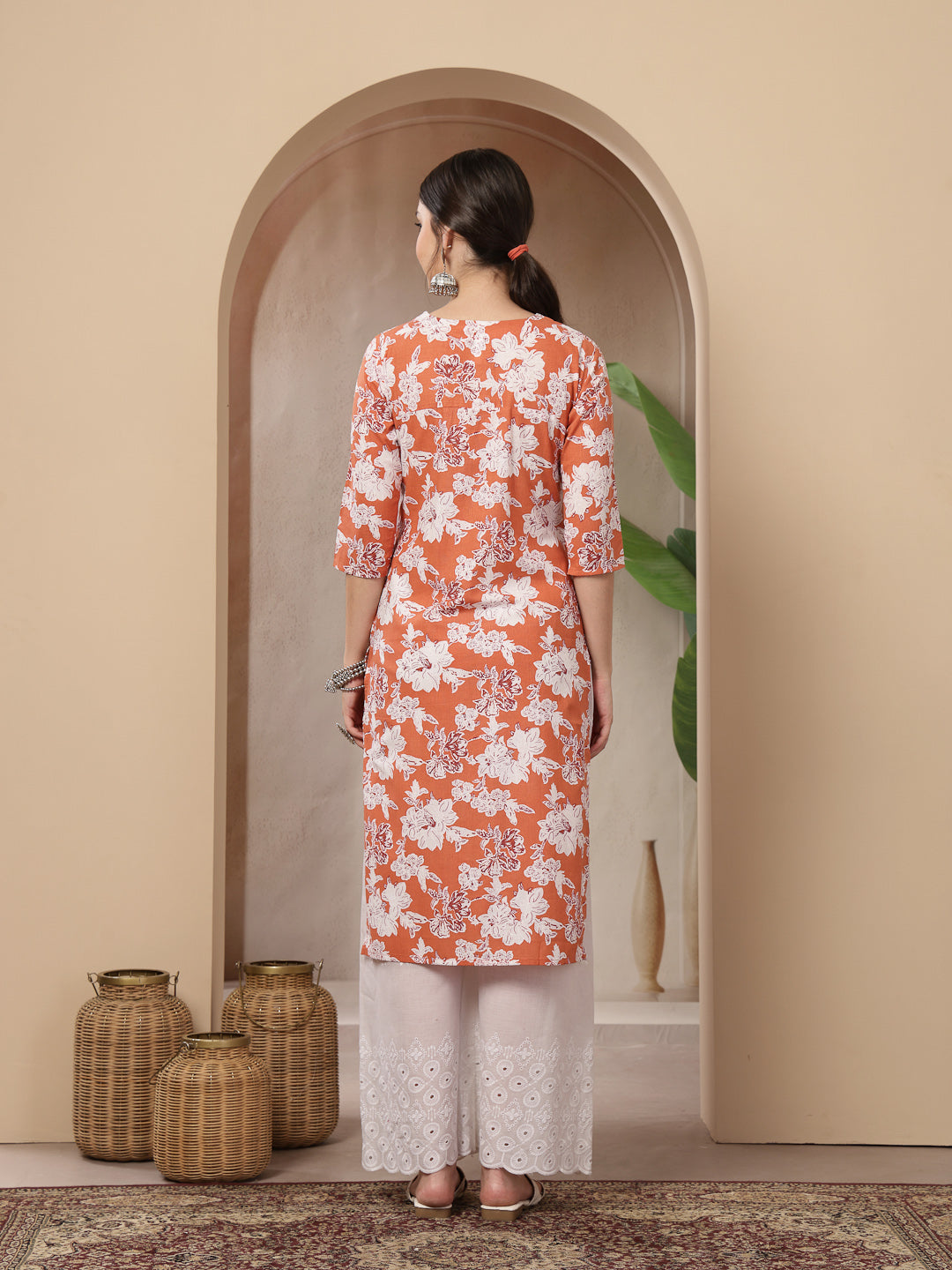 Floral Printed Cotton Straight Kurta