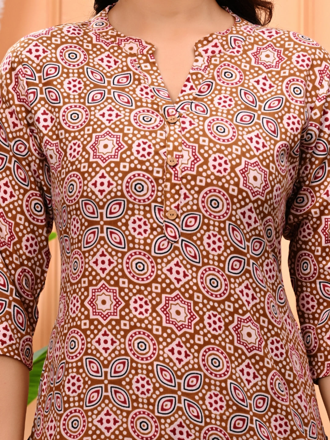 Printed Cotton Straight Kurti With 3/4Th Sleeves