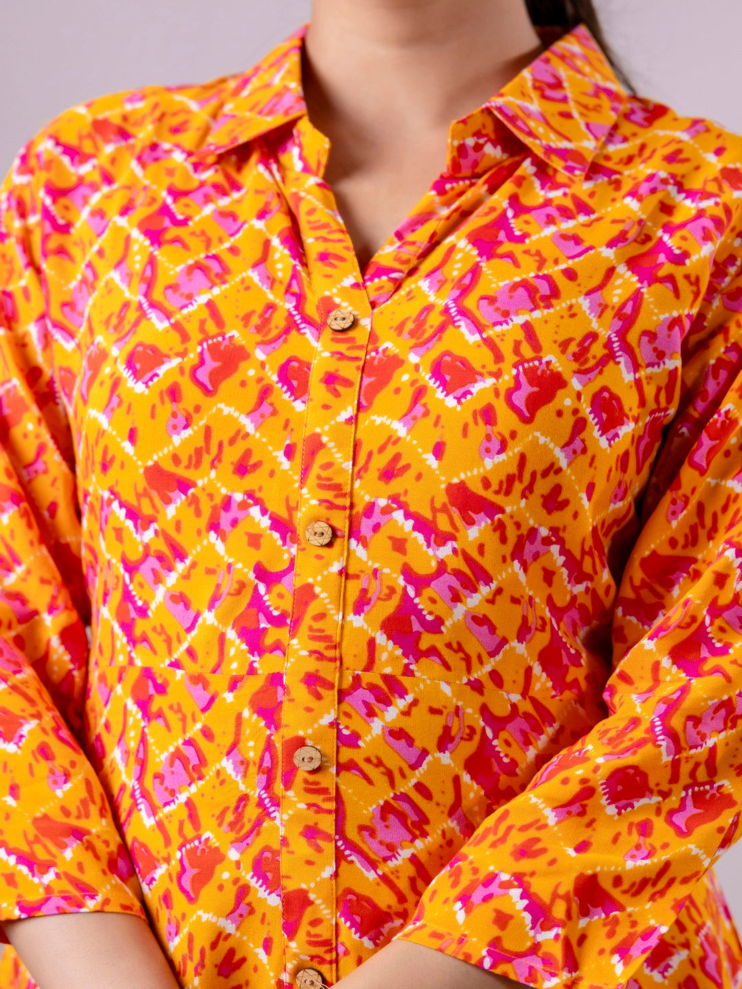 Orange & Pink Printed Flared Kurta With Trousers